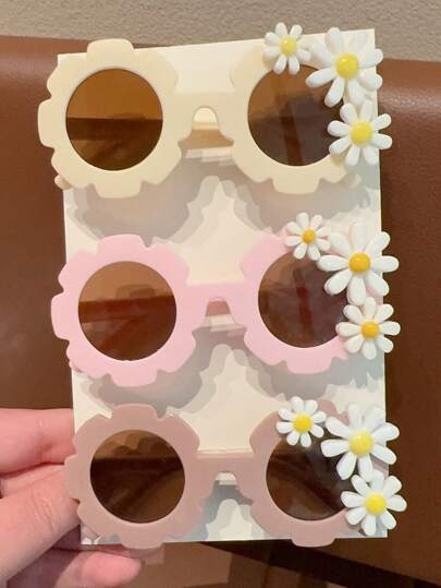 2 件装女孩可爱漂亮花朵儿童时尚眼镜，仅展示卡片，不发货