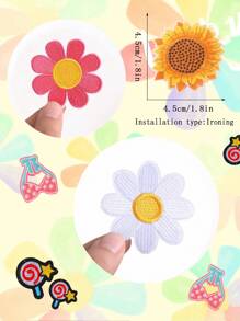 20 件/30 件/50 件/套蝴蝶结、向日葵、雏菊刺绣熨烫补丁,适用于 DIY 服装和配饰 - 帽子、牛仔裤、夹克等。独特可爱卡通刺绣贴花补丁 - 彩色 - 查看 10