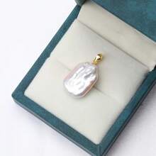 1PC White Pure Natural Freshwater Square Asymmetric Baroque Pearl Pendant - Simple Romantic Versatile Living 1.2CM*2CM - Gold - View 3