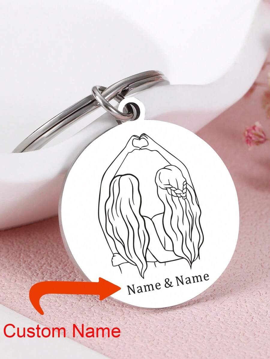 1pc Personalized Bff Keychain Customized Friend Name Key Chain Gift For Girls Women Best Friends Christmas Anniversary Gifts Keyring - Multicolor - View 1