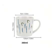 1 件芝麻釉手绘蓝绿陶瓷杯，几何图案牛奶早餐杯，家居伴奏杯 - 默白咖啡杯380ml - 查看 2