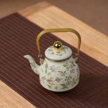1 件花卉主题珐琅茶壶、咖啡壶、水壶、手冲水壶 - 珐琅钢结构、花卉和大手柄设计、容量大、多用途、耐热、适合所有季节和场合，适用于水、咖啡、油、醋、桌面装饰、生日派对、节日、户外野餐和露营 - 彩色 - 查看 5