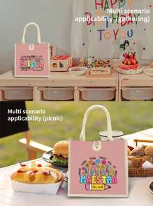 Maestra Rainbow Printed Tote Bag, Linen Tote Bag, Travel Bag Essential, Large Capacity Handbag, Letter Printed Shopping Bag, Women's Gift, Teacher's Day Gift, Suitable For School, University, Work, Business, Commuting, Outdoor, Travel, Holidays, Teachers' Day, Gifts For Teachers