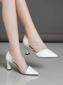 Women's Rhinestone Strap Hollow Out Fashion Comfortable Versatile High Heels - Beige - View 4