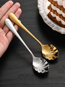 1/2/5/10pcs Gold/Silver Stainless Steel Shell Shaped Spoons, Coffee Spoons, Dessert Spoons, Sugar Spoons, Ice Cream And Cheese Spoons,School Supplies