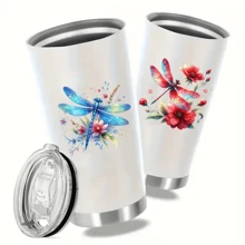 1 st (20 verschillende patronen kunnen vrij worden gesneden) Dragonfly & Flower Series Design Heat Transfer Paper, waterdicht voor glazen bekers, roestvrijstalen rolvinyltransferpapier, UV DTF, geschikt voor 16OZ-bekers, koelkasten, laptops, mokken en andere vlakke oppervlakken, waterdichte doe-het-zelfdecoratie (bekers niet inbegrepen)