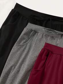3 pièces Pantalon de sport décontracté grande taille pour femmes, taille élastique avec nœud, coupe ample pour le confort