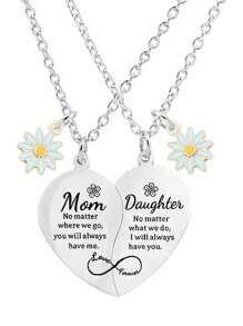 2Pcs Mother Daughter Heart Matching Pendant Necklace Set Gifts For Mom Mother's Day Birthday Christmas Presents From Daughter Mother's Day Gifts For Mom