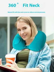 U-Shaped Neck Pillow Travel Pillow Soft Suede Inflatable Pillow, Suitable For Office, Aircraft, Home, Washable, Portable, Comfortable And Convenient - Multicolor - View 3