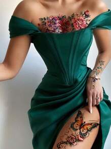 5 fogli di tatuaggi temporanei colorati per il corpo, impermeabili e anti-sudore, sicuri, con disegni di farfalle, fiori e foglie, adatti per festival