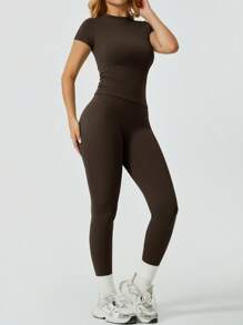 NcmRyu Damen Einfarbiges minimalistisches Lässig Sport Set