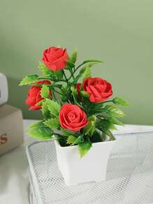 1pc Artificial Rose Simulation Potted Artificial Flower Bonsai, Foam Rose, Artificial Flower, Ornaments, Artificial Flower, Decoration, Festival, Party, Foam Flower Simulation Green Plant Decoration For Home, Hotel, Garden Decor Gifts Birthday Graduation Home Decor Back To School Room Decor School Supplies