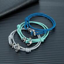 1 pieza Brazalete ajustable de estilo náutico hecho a mano con ancla para hombres, Accesorio de joyería multicapa con cuerda fina de 3mm