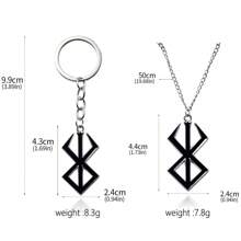Collar con colgante de espada de Berserker Guts y llavero - Collar de estilo de espada de aleación, cadenas Behelit de Berserkers de manga, colgante con runas de la Marca del Sacrificio - Conjunto de accesorios de cosplay, regalo para mujeres, hombres y fans