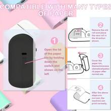 Mini Printer Sticker Thermal Printer With Rolls Thermal Printing Paper, Blue-Tooth Portable Phone Printer,Study Printer For Pictures, Photos, Journals, DIY, Compatible With Phone & Tablet