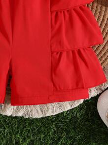 Infants Girls' Strawberry Embroidered Romper With Ruffle Hem & Headband, Cute Summer - Red - View 8