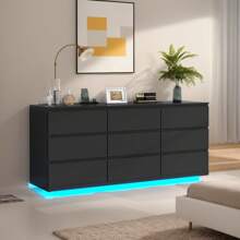 9 Drawer Dresser For Bedroom With Power Outlet And LED Lights, Floating Modern Wide Drawer Chest, Drawer Dresser Organizer For Living Room, Closet And Hallway - Xem 4
