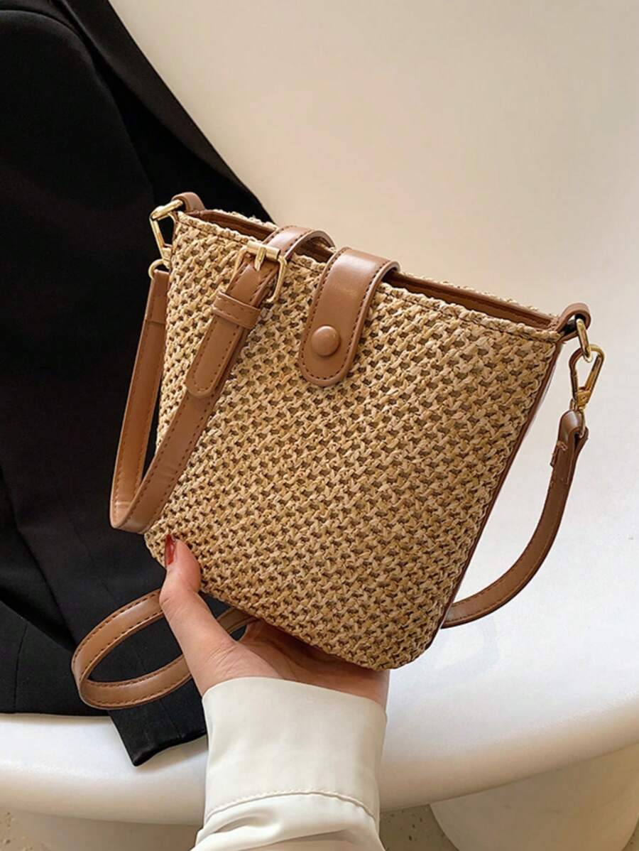 HAILIAN Túi xách nữ tối giản bằng rơm, kiểu dáng mới mùa xuân, túi đeo vai chéo dễ thương dành cho công sở và du lịch, phù hợp sử dụng hàng ngày, có thể làm quà tặng hoặc quà lưu niệm nhỏ, mẫu túi đi biển được ưa chuộng nhất.
