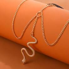 1pc Multi-Layer Gold Chain Tassel Snake Year Pendant On Black Cord Elastic Thigh Chain, Sexy And Stylish, Adjustable Size Fits Any Body Type - Gold - View 4