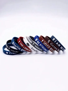 20-Piece Bible Verse Design Silicone Bracelet Set, Multi-Color Matching, Inspirational De-Stress Sports Running Bracelet (Random Color)
