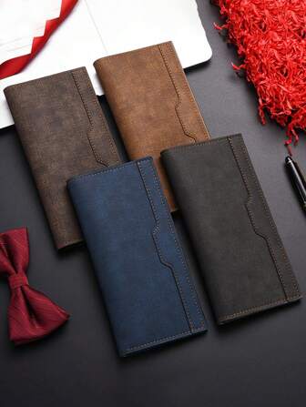 1 pieza Billetera de hombre con múltiples ranuras para tarjetas, diseño bifold largo simple y de moda, gran capacidad y ultra delgado, adecuado para adolescentes, casual al aire libre, deportivo, viaje, vacaciones, regalo de graduación, accesorio de atuendo de cumpleaños
