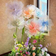 1Pc 40/50cm Big Simulation Flower Window Display 3D Large Artificial Flowers Hanging Gauze Hollow Fake Flower Wedding Home Decor Back To School Room Decor School Supplies