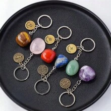 1 pezzo Portachiavi con pietra preziosa naturale dello zodiaco, quarzo cristallo o ametista, per decorare chiavi di auto o borse - multicolore - Visualizzare 1