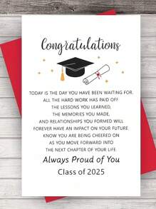 1pc Graduation Congratulations Card For Class Of 2025, Encouragement And Proud Of You Note, Premium Paper, Suitable For Friends, Teachers, And Classmates, With Envelope, For 14+ Age Group - Multicolor - View 1