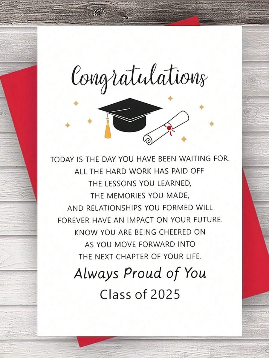 1pc Graduation Congratulations Card For Class Of 2025, Encouragement And Proud Of You Note, Premium Paper, Suitable For Friends, Teachers, And Classmates, With Envelope, For 14+ Age Group - Multicolor - View 1