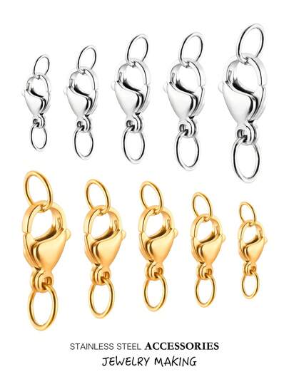 10 20 50Pcs/Bag Stainless Steel Lobster Clasps Hooks Connectors Gold Plated With Jump Rings For Bracelet Necklace Anklets Chain DIY Jewelry Making Findings Supplies Connect