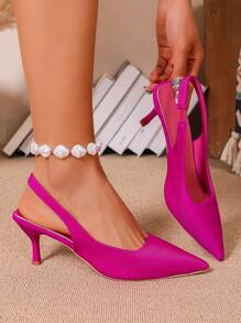 Giày cao gót mũi kín mỏng phong cách Old-Money cao cấp dành cho nữ, giày cao gót mũi nhọn thời trang mùa xuân và mùa hè dành cho ngày lễ tình nhân - Màu Hồng Tươi - Xem 7