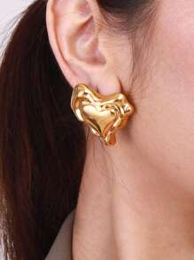 Uworld 1 paire de boucles d'oreilles en acier inoxydable en forme de cœur pour femmes, design en métal liquide plaqué or 18 carats. Bijoux féminins personnalisés et , convenant pour le port quotidien, les vacances, les fêtes, etc.