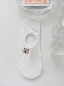 4 Pairs Women's Cute Cartoon Fun Animal Pattern Boat Socks White Solid Color Sweet Simple Versatile Low-Cut Invisible Socks Summer Comfortable Breathable