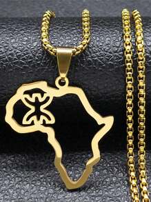 Berber Africa Map Necklace For Women, Men Stainless Steel Gold/Silver Color Stunning Lettering Kabyle Berber Necklace