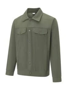 Mens Denim Jacket, Long Sleeve Turn-Down Collar Button Closure Casual Jacket Outwear