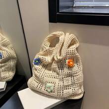 Designer Flower Knitted Handbags Female Large Capacity Totes Women's Pack Summer Beach Bag Purses Hollow Woven Shoulder Bags