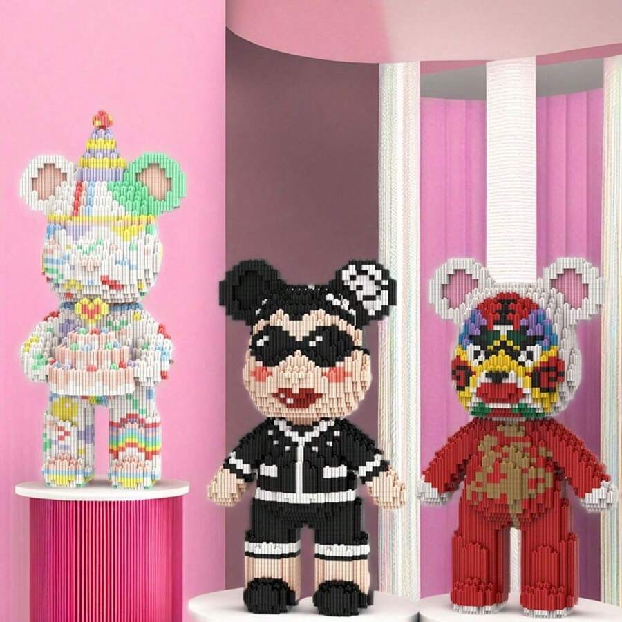 3,050+ 件蛋糕熊和老虎脸积木玩具，熊猫系列建筑组装玩具装饰，采用 ABS 材料制成，可培养力量和智力，是送给他或她的完美礼物 - 彩色 - 查看 1