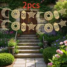 1pc Festival Decoration Hanging Banner With Moon And Star Motifs, Paper Garland Decor For Party, Indoor/Outdoor Home Decorations Birthday Decorations Party Decorations Backdrop Wedding Decor E-I-D