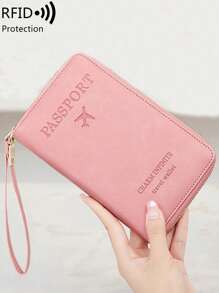 MIYIN RFID Anti-Theft Creative Airplane Passport Bag Fashion Wallet Ticket Credit Card Bag Multi-Function Zipper Passport Holder Travel Wallet With Wrist Strap Travel Essentials School Back To School School Supplies Holiday Holiday Essentials Vacation Accessories Passport Cover - Pink - View 3