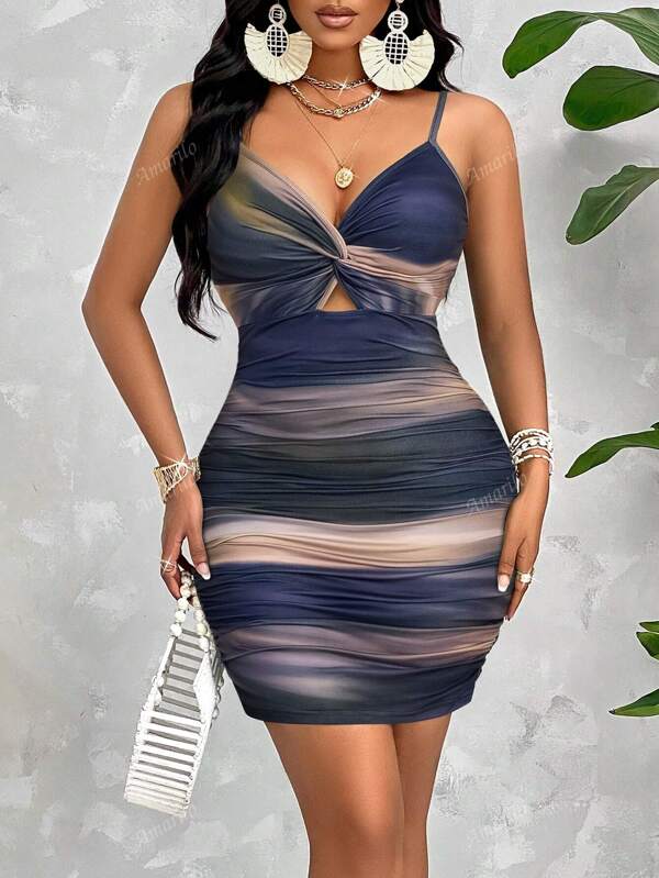 Mini rochie Twist Camisole Crinkle Bodycon (model floral aleatoriu)