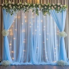 6 pièces Rideaux de fond en tulle blanc lumineux, rideaux de voile blanc pour arche de mariage avec guirlande lumineuse, décoration de fond de mariage 500*160 cm en voile transparent, décoration de plafond pour arche de mariage, convient pour les mariages, les fêtes d'anniversaire, la décoration de la maison, les accessoires photo