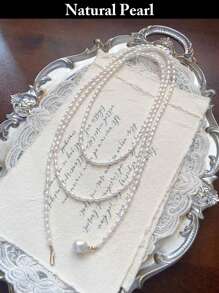 1pc Multi-Layer Natural Pearl Necklace, White, Long, Fashion & Personalized Style, Suitable For Daily Wear And Gifting
