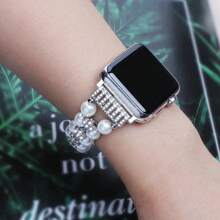 A Large White Pearl Rhinestone-Set Strap, A Shiny Smartwatch Decorative Strap, Made By Hand. Compatible With Apple Watch Strap 38/42/40/44/41/45/49mm Apple Watch Ultra Series 10-1 Series SE Series
