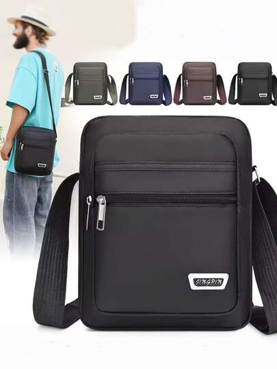 1个简约时尚单肩包，男士休闲单肩包，简约斜挎帆布手提包，带侧袋