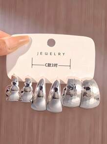 Bộ 3-9 Cặp Hoa Tai Hình Chữ C & Giọt Nước Thời Trang Phóng Đại Của Châu Âu & Hoa Kỳ ABS Màu Bạc - bạc - Xem 4