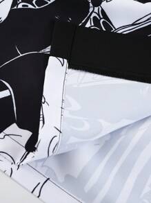 Men's Autumn Anime-Style Red Moon Dragon Print Japanese Kimono - White - View 5