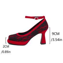 女士封闭式鞋头蕾丝花朵优雅哥特式高跟鞋甜美踝扣厚底高跟鞋