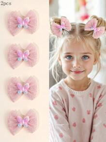 2pcs Yarn Double Layer Girls Hair Bow Clips,Fabric Butterfly Decor Hair Bows Clips For Kids,Fashion Alligator Clips Hair Accessories For Girls