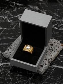 1 Piece Of Fashion Europe And The United States Stainless Steel Full Of Rhinestones Stereoscopic Coloured Rhinestones Fashion Personalized Gemstone Men's Ring With Ring Box Suitable For Dating Engagement Gift Jewellery - Gold - View 1