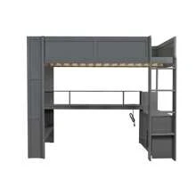 Wood Full Size Gaming Loft Bed With Desk Multi-Storage Shelves LED And Charging Station Dark Gray - Xám đậm + Gỗ đặc + MDF + Phòng ngủ như hình - Xem 14